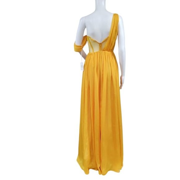 Miss Circle Back In Style Silk Pleated Corset Slit Maxi Dress Yellow XXS NWT - Picture 5 of 15